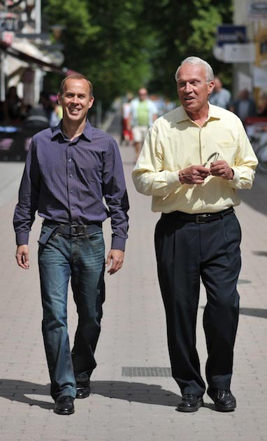 Bob and Gregg Vanourek enjoying a pleasant stroll down the street.
