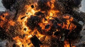 A powerful abstract explosion representing the damaging blast zone of hidden leadership traps on a team.