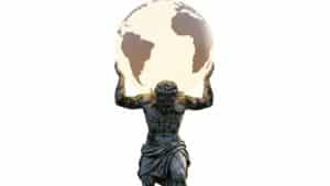 A statue of Atlas carrying a heavy globe on his shoulders, representing why leadership is so hard and the weight of professional responsibility.